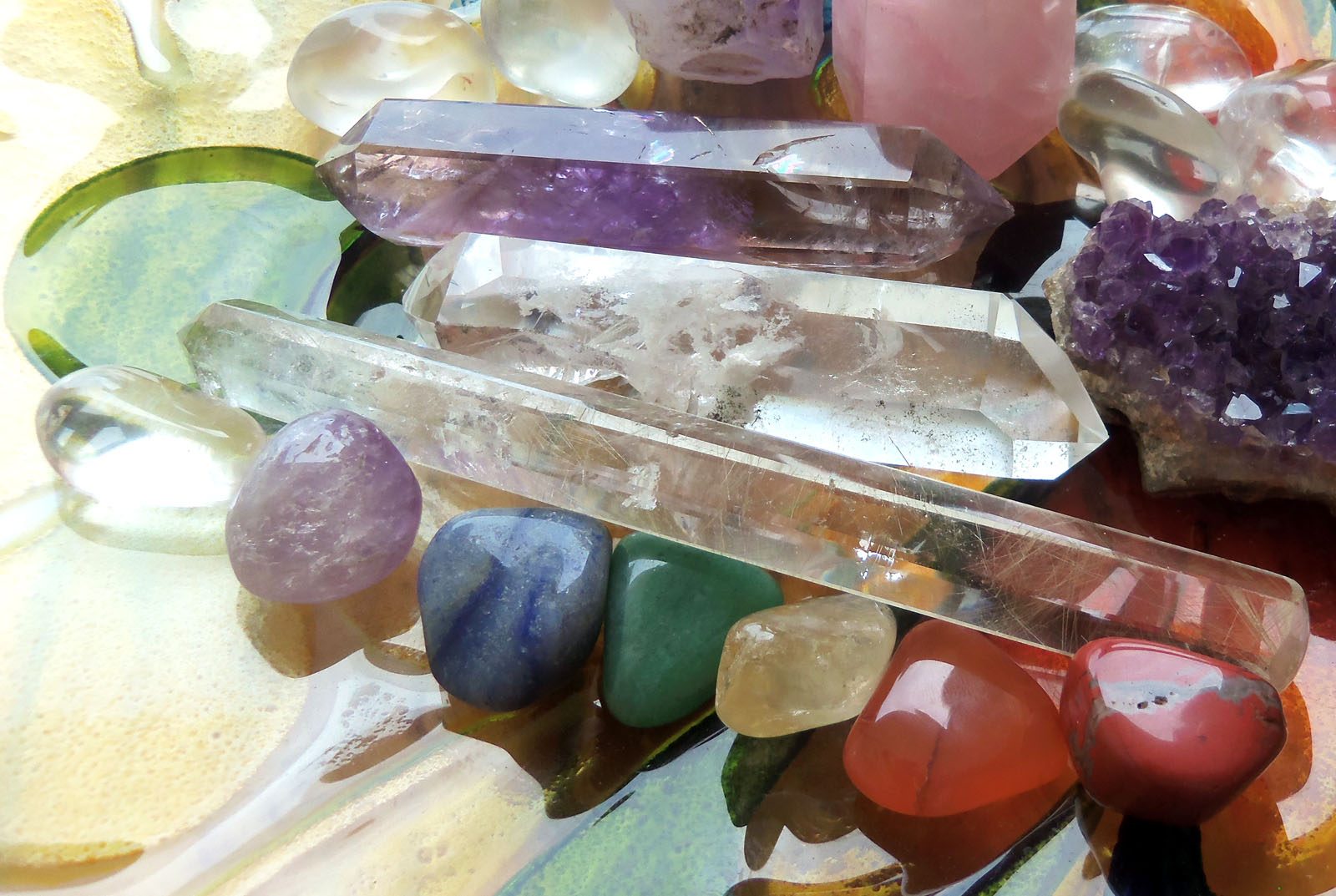 Crystals arranged for healing work